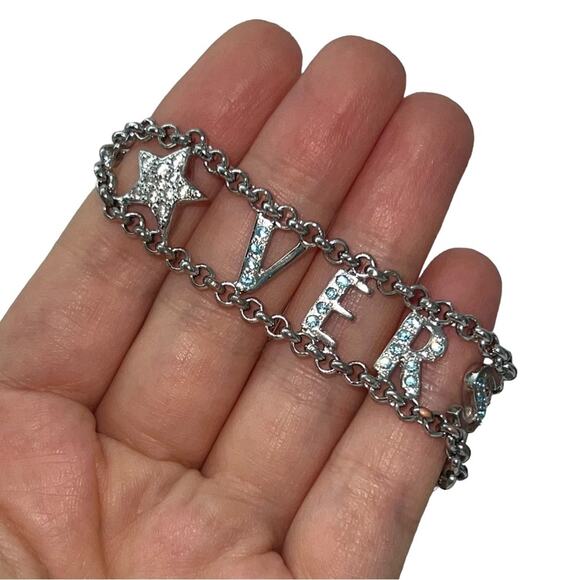 AUTH VTG Gianni Versace Silver Metal Chain Spellout Logo Rhinestone Bracelet - Picture 9 of 14